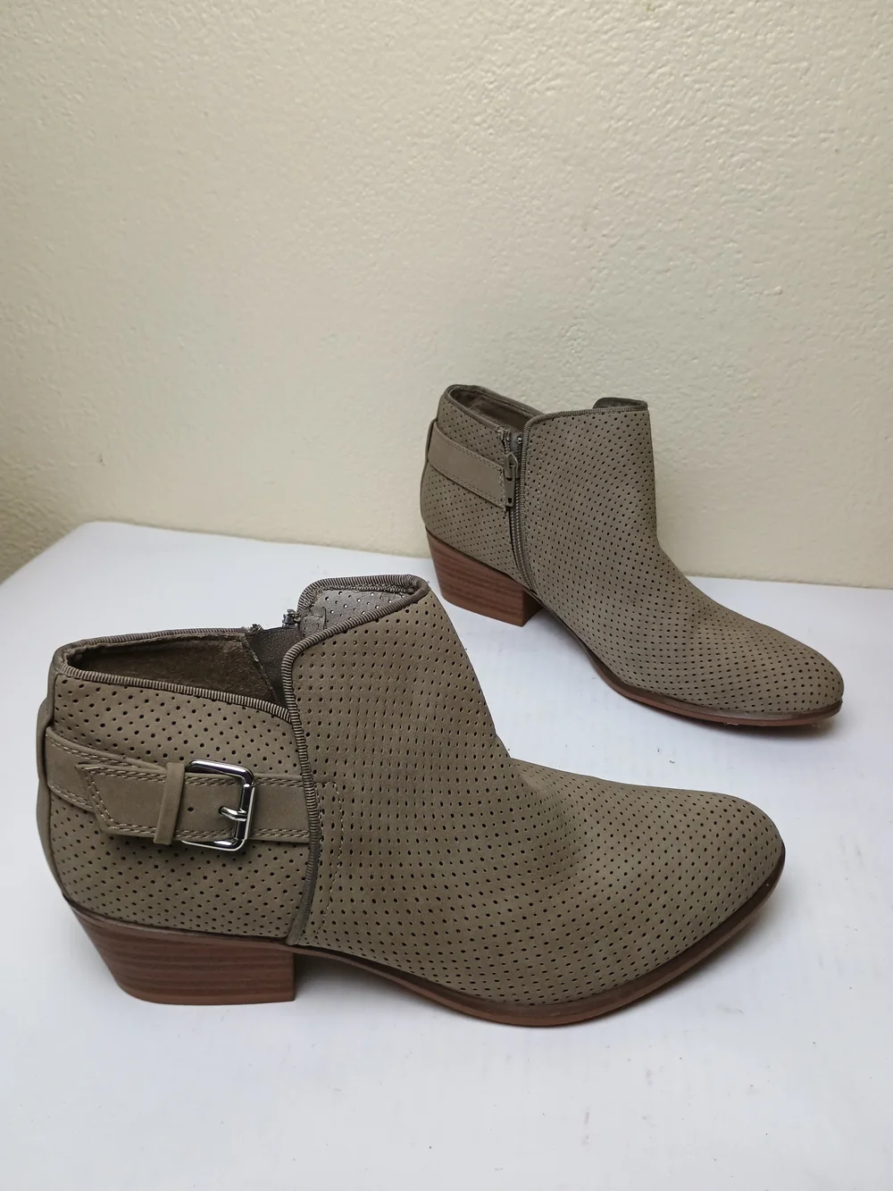 Esprit Talia 7.5M Taupe Perforated Ankle Booties with Buckle Strap